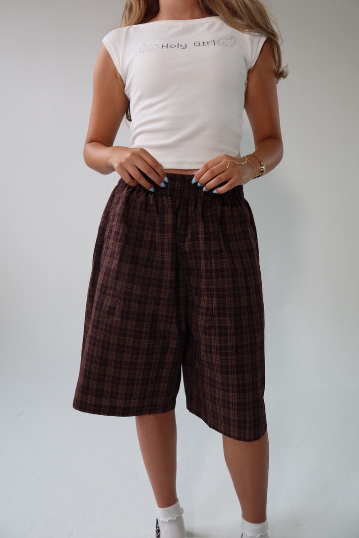 God's Girl Plaid Wide Leg Shorts